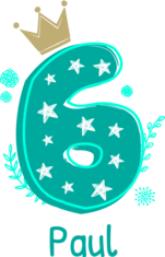 6 mit Krone und Name