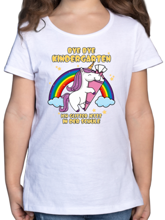 Ich Glitzer jetzt in der Schule Einhorn mit Schult/üte Shirtracer Einschulung und Schulanfang M/ädchen Kinder T-Shirt Fuchsia