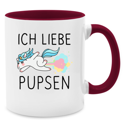 Statement Tasse Ich Liebe Pupsen Einhorn Tasse Zweifarbig Bordeauxrot Unisize