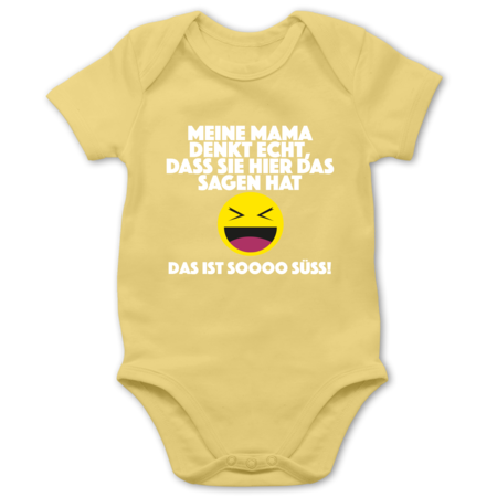 Das ist Soooo s/ü/ß! DASS sie Hier das Sagen hat Emoticon Baby Body Kurzarm f/ür Jungen und M/ädchen Meine Mama Denkt echt Shirtracer Spr/üche Baby